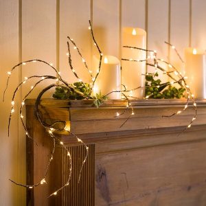 Indoor/Outdoor Lighted Birch Garland with 165 Micro LED Lights, 5'L - Brown