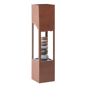 Freestanding Electric Lighted Fountain with River Rock Cairn and Planter