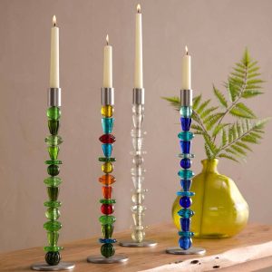 Recycled Glass Beaded Candlestick - Green