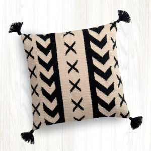 Black and White Geo Print Tasseled Outdoor 22" Square Throw Pillow