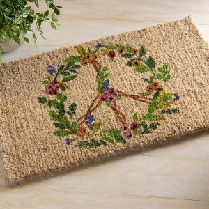 Floral Peace Sign Coir Mat
