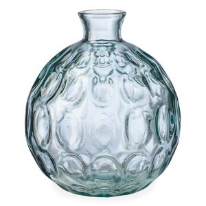 Dune Round Recycled Dimpled Glass Vase, 7.5"H - Smoky Blue
