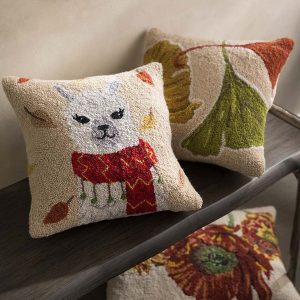 Fall Llama Hand-Hooked Wool Decorative Throw Pillow, 16"Square