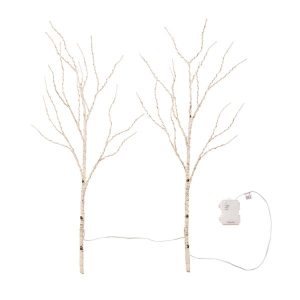 Set of 2 Connected Indoor/Outdoor Lighted Birch Branches - Brown