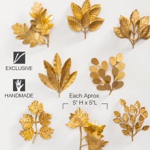 Gold Finish Recycled Metal Leaf Decor, Set of 8