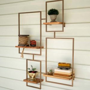 Gold Finish Metal Wall 4 Shelf Unit