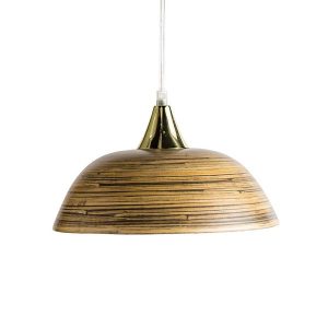 Gold-Lined Round Bamboo Hanging Pendant Lamp, Small - Gray