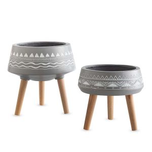 Aztec Tri-Leg Gray Planters, Set of 2