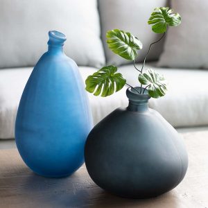 Recycled 19" Tall Frosted Glass Balloon Vase - Navy