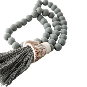 Wood Prayer Beads with Shell Covered Tassel - Cream