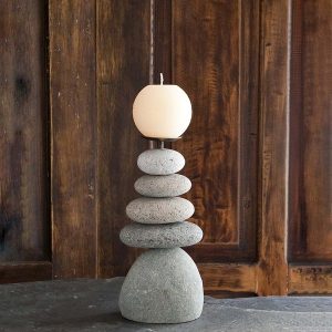 5-Stone Cairn Candle Holders, Set of 2