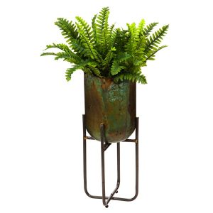 Metallic Patina Planter With Stand, Set of 3