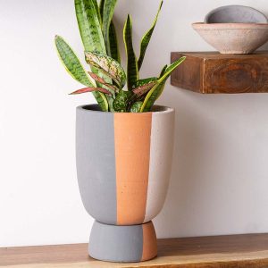 Clay Stripe Tall Planter