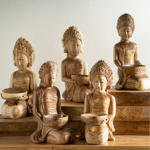 Artisan Carved Wood Lakshmi Statue