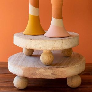 Round Wooden Pedestals with Ball Feet, Set of 2