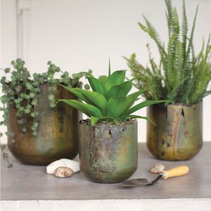 Rustic Verdigris Iron Planters, Set of 3