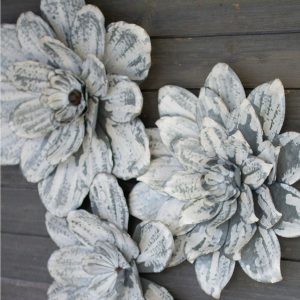 Whitewashed Metal Wall Flowers, Set of 3