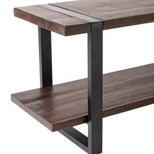 Reclaimed Wood and Metal Bench with Shelf - Dark Brown
