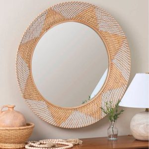 Woven Cane and Rattan Wall Mirror