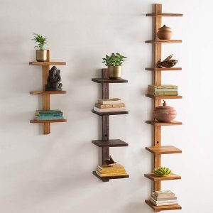 Teak Floating Vertical Wall Shelf Collection