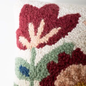 Wildflower Hand-Hooked Wool Decorative Throw Pillow, 16"Sq.