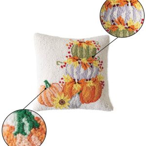 Pumpkin Cairn Hand-Hooked Wool Decorative Throw Pillow, 16"Sq.