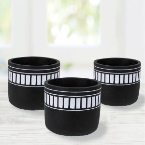 Striped Band Cement Cachepot, Set of 3