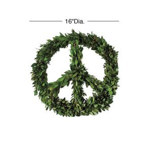 Preserved Green Leaf Peace Sign Wreath, 16" Dia.