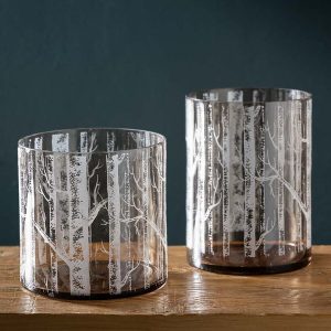 Birch Branch Etched Glass Hurricane
