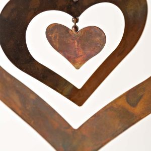 Hanging Flamed Copper Finish Triple Spinning Heart