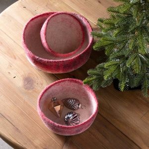 Ombre Felted Wool Bowls, Set of 3 - Red