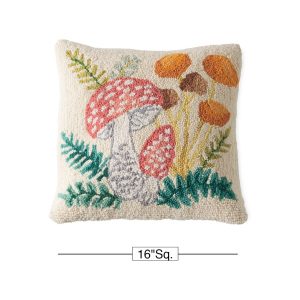 Mushroom Hand-Hooked Wool Decorative Throw Pillow