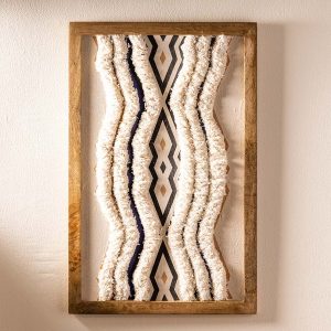 Mango Wood Framed Diamond Fringe Art