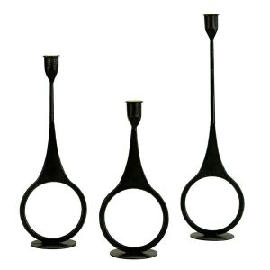 Iron Taper Candle Holders with Ring Detail, Set of 3
