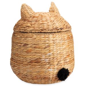Woven Cat-Shaped Storage Basket with Lid