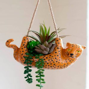 Ceramic Cheetah Hanging Planter