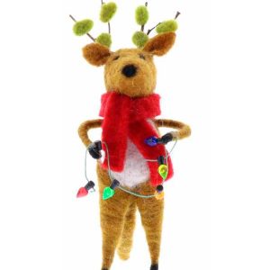 Felted Wool Reindeer Ornaments, Set of 3