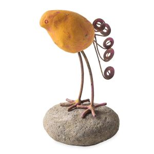 Terracotta Bird on Stone Figurine - Pink