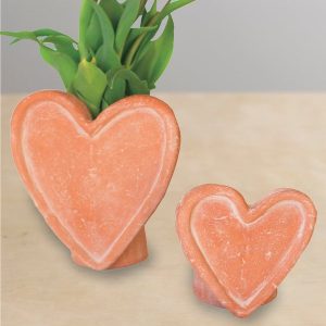White-Wash Clay Heart Vases, Set of 2