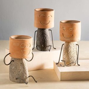 Clay and River Stone Plant Pot Head Shelf Sitter