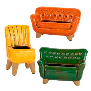 Ceramic Sofa and Chair Planters, Set of 3
