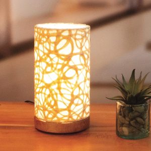 Recycled Paper Mini Lamp on Mango Wood Base - Lines