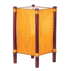 Handcrafted Rattan and Cocoa Leaves Table Lamp - Green