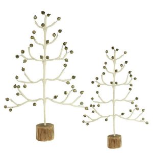 Wool Wrapped White Trees with Gold Berries, Set of 2