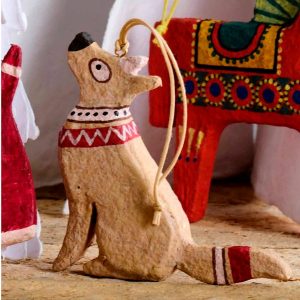 Recycled Fabric-Mache Dog Ornament
