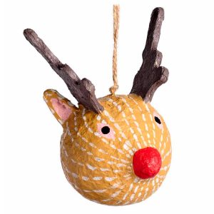 Recycled Fabric-Mache Reindeer Ornament