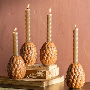 Ceramic Pinecone Candleholders, Set of 4