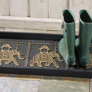 Gold-Brushed Elephant Rubber Boot Tray