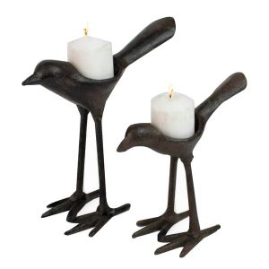 Cast Iron Bird Tealight Holders, Set of 2