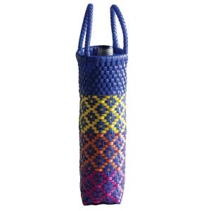 Woven Recycled Plastic Wine Tote - Plaid